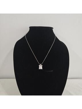 Sterling Silver CZ Pendant Necklace Large Clear Stone Box Chain